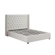 Veronica Bed Frame Double Size Winged Grey Linen Fabric Seam Grid Pattern with gas lift plywood metal structure For Discount