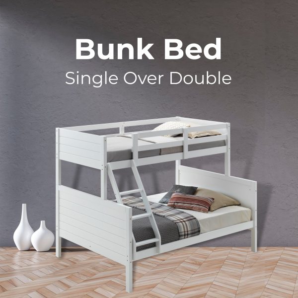 Zinnia Single Double Bunk Bed Frame Rubber Timber Wood Loft Furniture - White Cheap