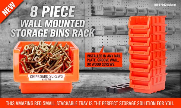 NEW 8 PC Wall Mounted Storage Bins Rack Set Nuts Bolts Organizer Parts 97903 For Discount