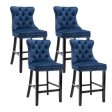 4X Velvet Bar Stools with Studs Trim Wooden Legs Tufted Dining Chairs Kitchen Cheap