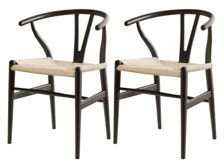 1 Set of 2 Artiss Dining Chairs Wooden Rattan Wishbone Black Online Hot Sale