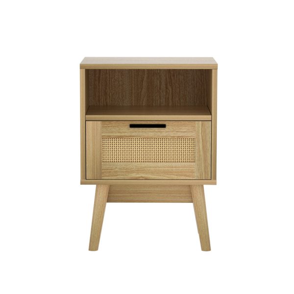 Artiss Rattan Bedside Table 1 Drawer with Shelf - REI Oak Cheap