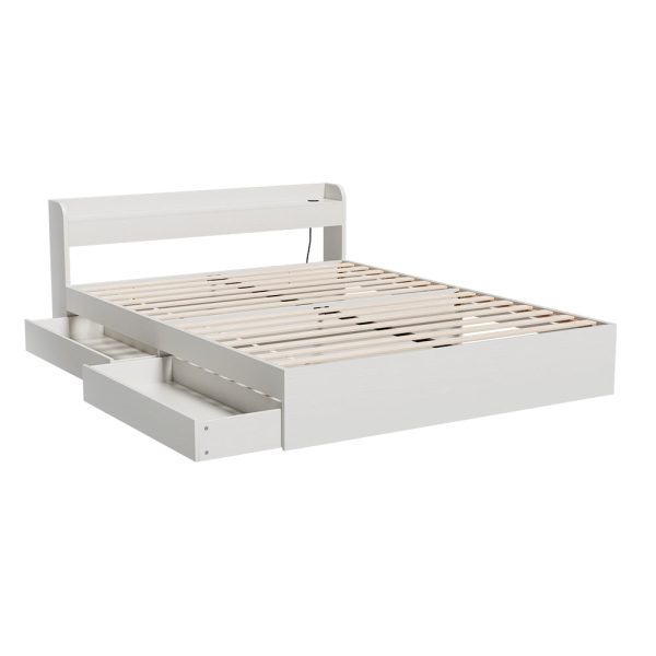 Artiss Bed Frame Queen Size Mattress Base wtih Charging Ports 2 Storage Drawers For Cheap