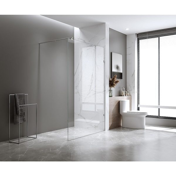 90x200cm Single Shower Glass Screen with Black F-brackets & Round Pole For Discount