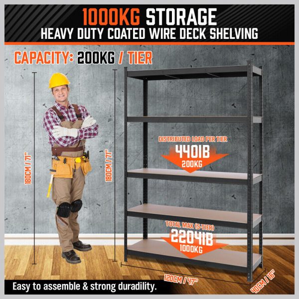 5-Tier Garage Shelving Warehouse Rack 1.8M x 1.2M Racking Storage shelves 1000Kg Hot on Sale