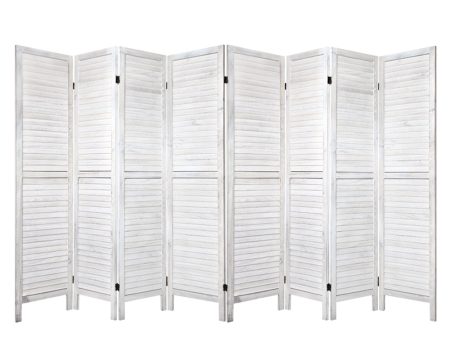 Artiss 8 Panel Room Divider Screen 326x170cm Louver White For Sale