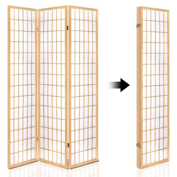 Artiss 4 Panel Room Divider Screen 174x179cm Natural Cheap