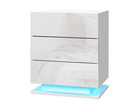 Artiss Bedside Table LED 3 Drawers - MORI White Online Hot Sale