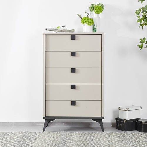 Tallboy with 5 Storage Drawers MDF Combination of Champagne and Black Colour Online Hot Sale