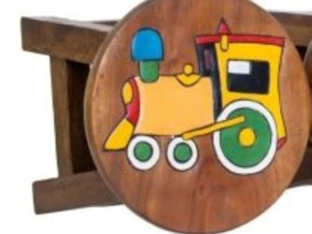 Hand Carved Children s Chair Stool Wooden Train Locomotive Theme Fashion