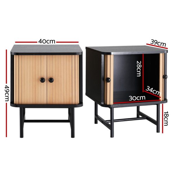 Artiss Bedside Table with Sliding Doors BORIS Discount