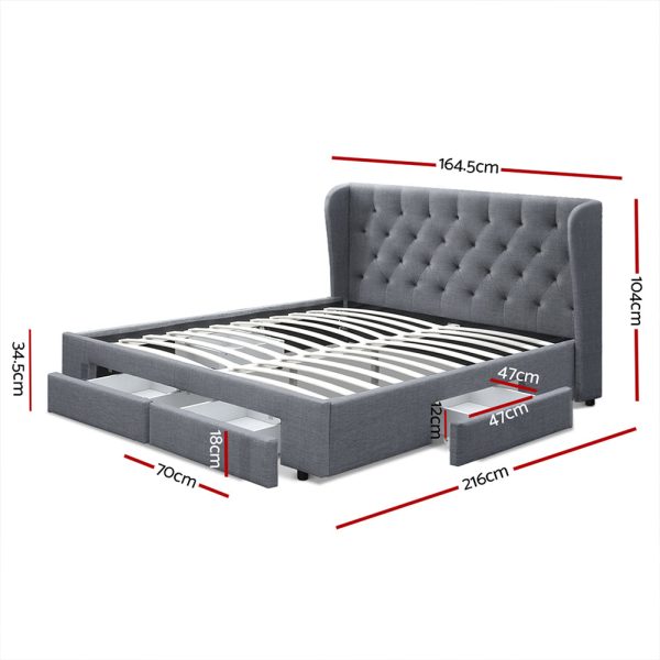 Artiss Bed Frame Queen Size with 4 Drawers Grey MILA Sale