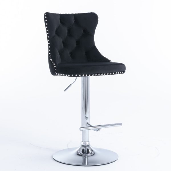 4x Height Adjustable Swivel Bar Stool Velvet Studs Barstool with Footrest and Chromed Base- Black Online