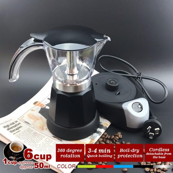 Black Electric Moka Coffee Maker Espresso Machine Italian Classic 6 Cups Auto Power Online Sale