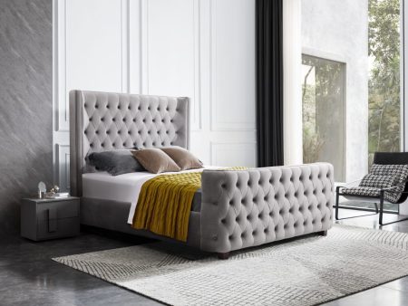 Milan Grey Velvet Tufted  Headboard and End board Bed Frame - Queen For Cheap