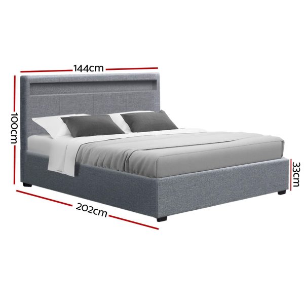 Artiss Bed Frame Double Size LED Gas Lift Grey COLE Discount