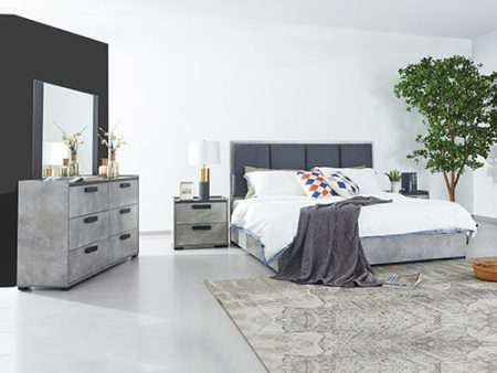 Queen 4 Pcs Bedroom Suite with Dresser Fabric Upholstery MDF Combination of Black & Cement Colour For Sale