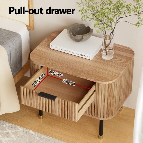 Artiss Bedside Table 2 Drawers Paulownia Wood Pine For Sale