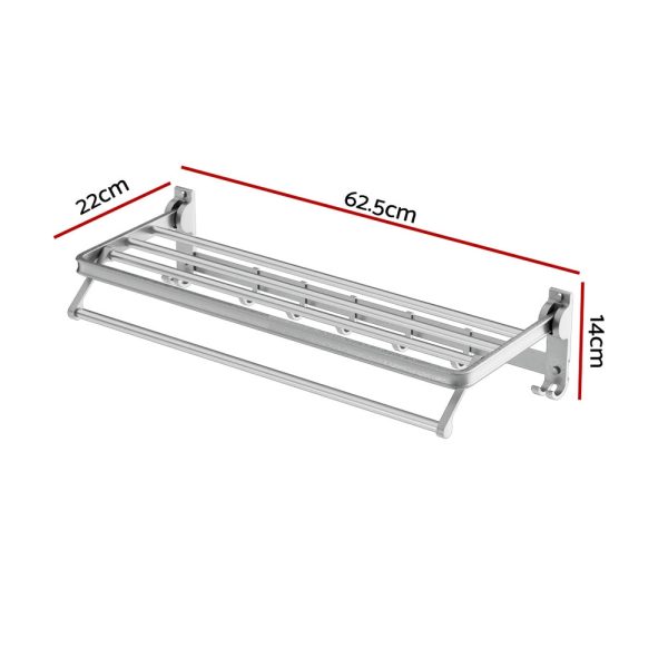 Towel Rail Rack Holder 4 Bars Wall Mounted Aluminium Foldable Hanging Hook Discount