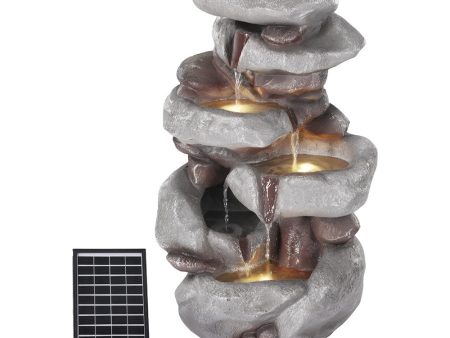 Gardeon Solar Fountain Water Feature Outdoor Indoor 4-Tier Brown For Discount