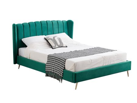 Vienna Peacock Green Velvet Bed - Double Cheap