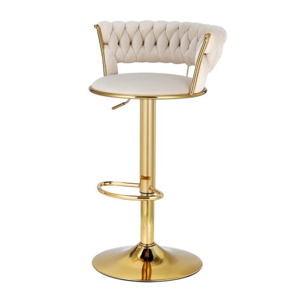 Artiss 2x Bar Stools Gas Lift Velvet Woven Backrest Ivory Online now