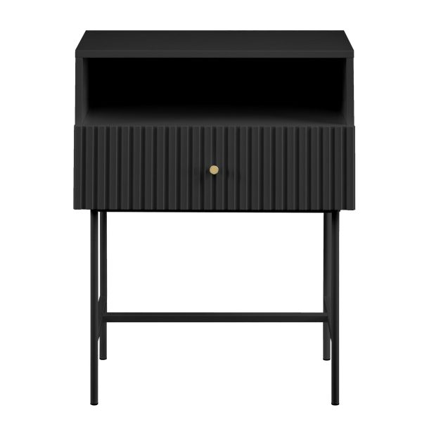 Sarantino Cecil Slender Fluted Bedside Table in Black Online Hot Sale