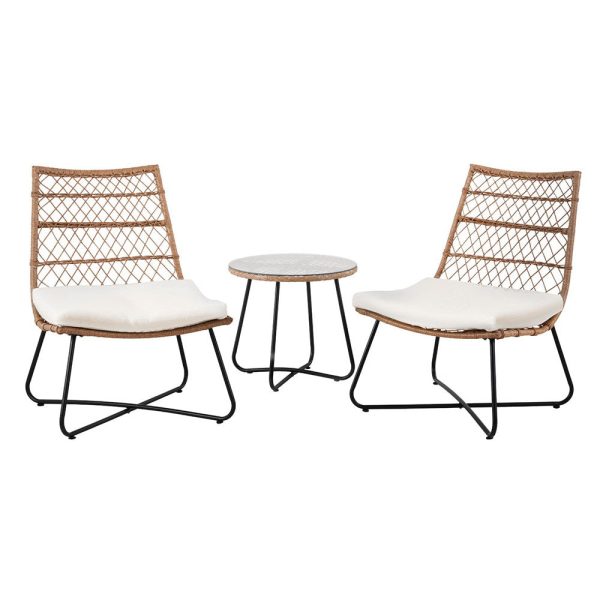 Gardeon 3PC Outdoor Setting Wicker Bistro Set Table Chairs Patio Furniture Brown Online Sale