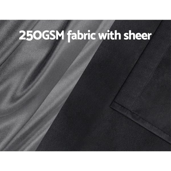 Artiss 2X 132x304cm Blockout Sheer Curtains Black For Discount