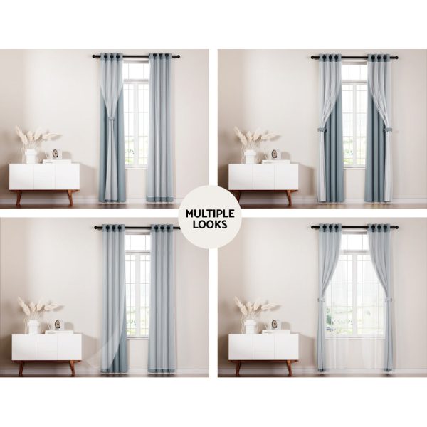 Artiss 2X 132x274cm Blockout Sheer Curtains Light Grey Online Sale