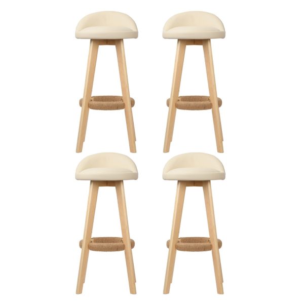 Artiss 4x Bar Stools Padded Leather Wooden Beige For Discount