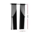 Artiss 2X 132x213cm Blockout Sheer Curtains Black Discount