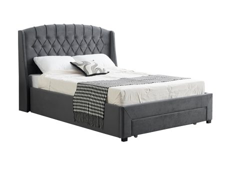 Paris Tall Tufted Velvet Dark Grey Bed with Storage Drawer - Queen For Discount