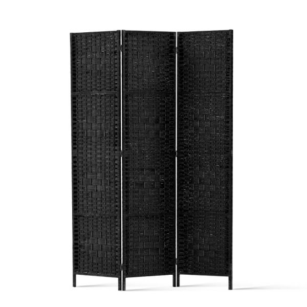 Artiss 3 Panel Room Divider Screen 123x170cm Woven Black Online now