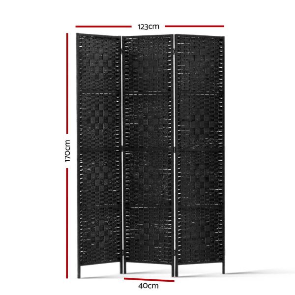 Artiss 3 Panel Room Divider Screen 123x170cm Woven Black Online now