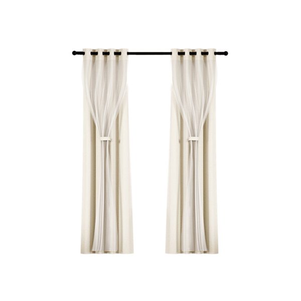 Artiss 2X 132x213cm Blockout Sheer Curtains Beige Online