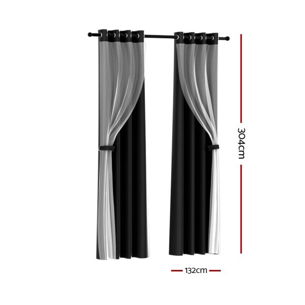 Artiss 2X 132x304cm Blockout Sheer Curtains Black For Discount