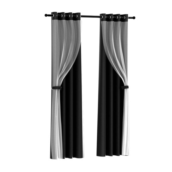 Artiss 2X 132x304cm Blockout Sheer Curtains Black For Discount