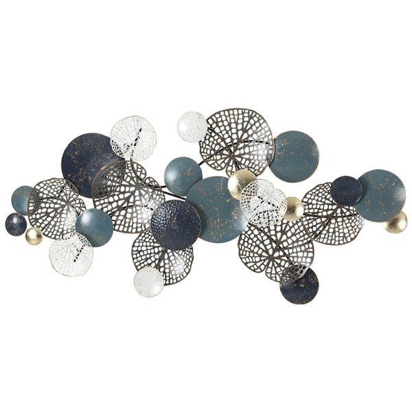 Artiss Metal Wall Art Hanging Sculpture 132cm Home Decor Leaf Circles Blue For Sale