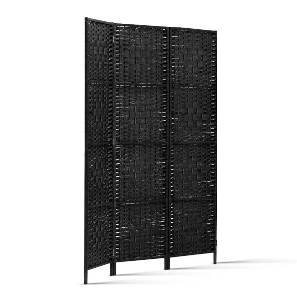 Artiss 3 Panel Room Divider Screen 123x170cm Woven Black Online now