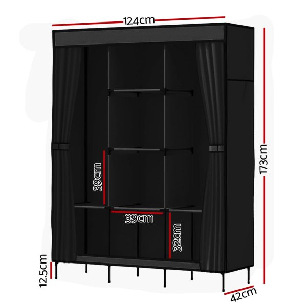 Artiss Large Portable Clothes Closet Wardrobe with Shelf Black Online Sale