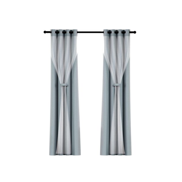 Artiss 2X 132x274cm Blockout Sheer Curtains Light Grey Online Sale