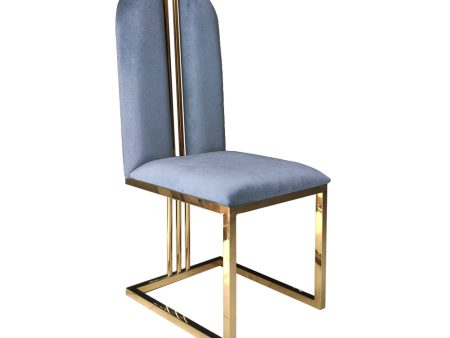 2X Dining Chair Stainless Gold Frame & Seat Blue Fabric Discount