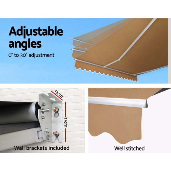 Instahut Retractable Folding Arm Awning Manual Sunshade 4Mx3M Beige Discount