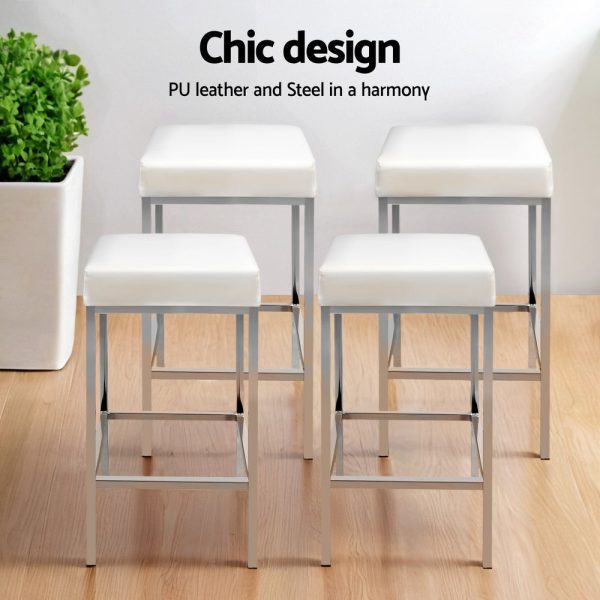 Artiss 4x Bar Stools Leather Padded Metal White Hot on Sale