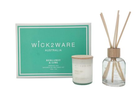 Wick2Ware Australia Bergamot and Lime Essential Oils Diffuser and Soy Wax Candle Set Online Hot Sale