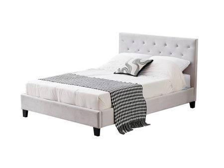 Winston Light Grey Velvet Tufted Bed - Double Discount