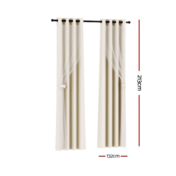 Artiss 2X 132x213cm Blockout Sheer Curtains Beige Online