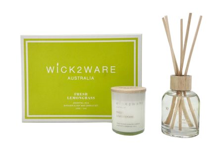 Wick2Ware Australia Fresh Lemongrass Essential Oils Diffuser and Soy Wax Candle Set Online Hot Sale