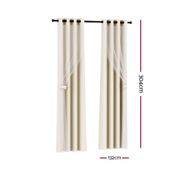 Artiss 2X 132x304cm Blockout Sheer Curtains Beige For Discount